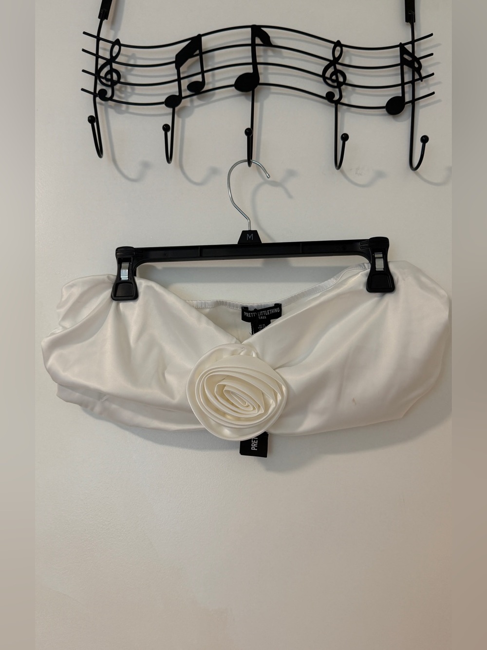PrettyLittleThing Cream Satin Bandeau with Rose Accent